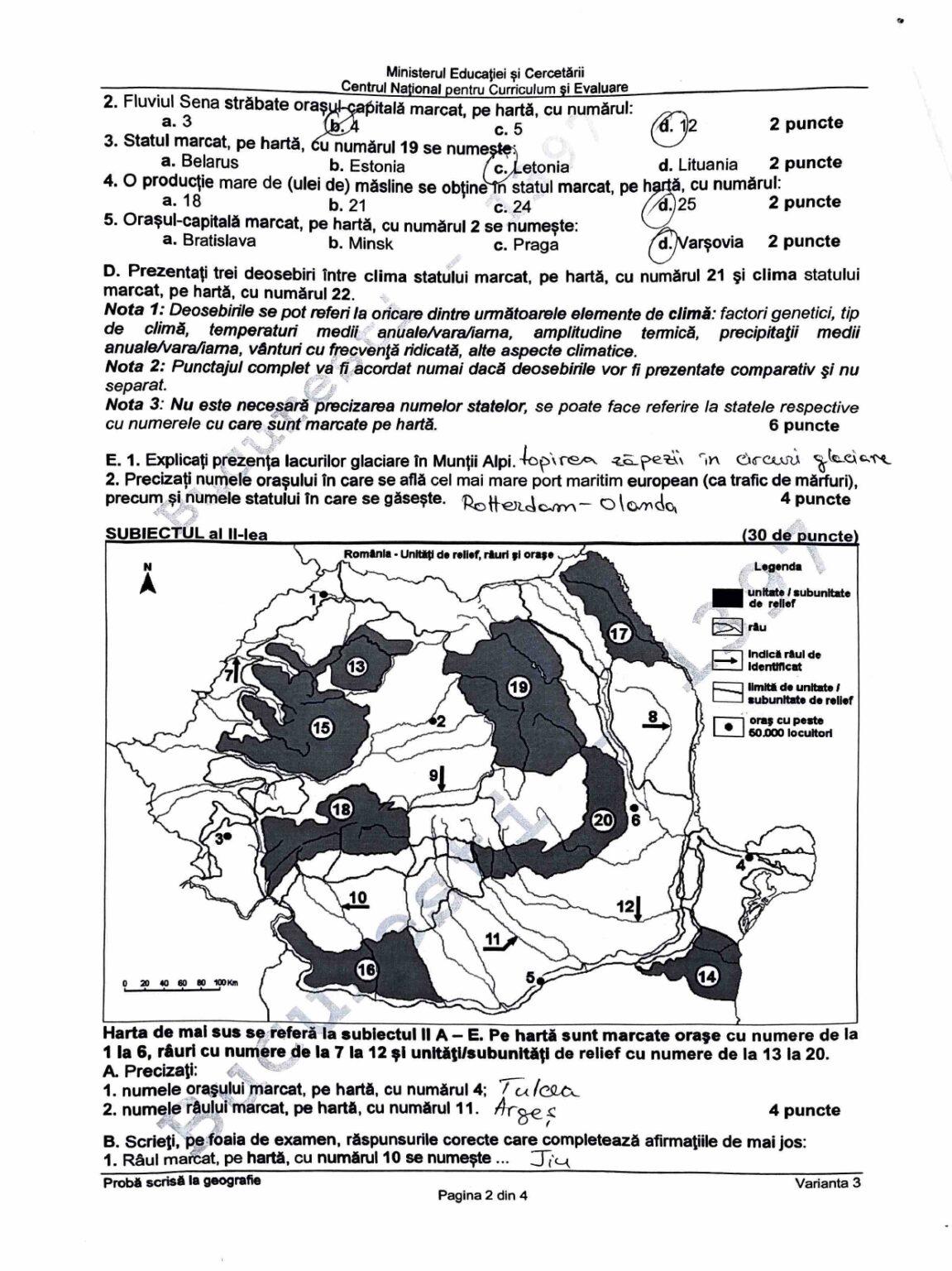 Subiectele la a treia probă de Bacalaureat - Geografie