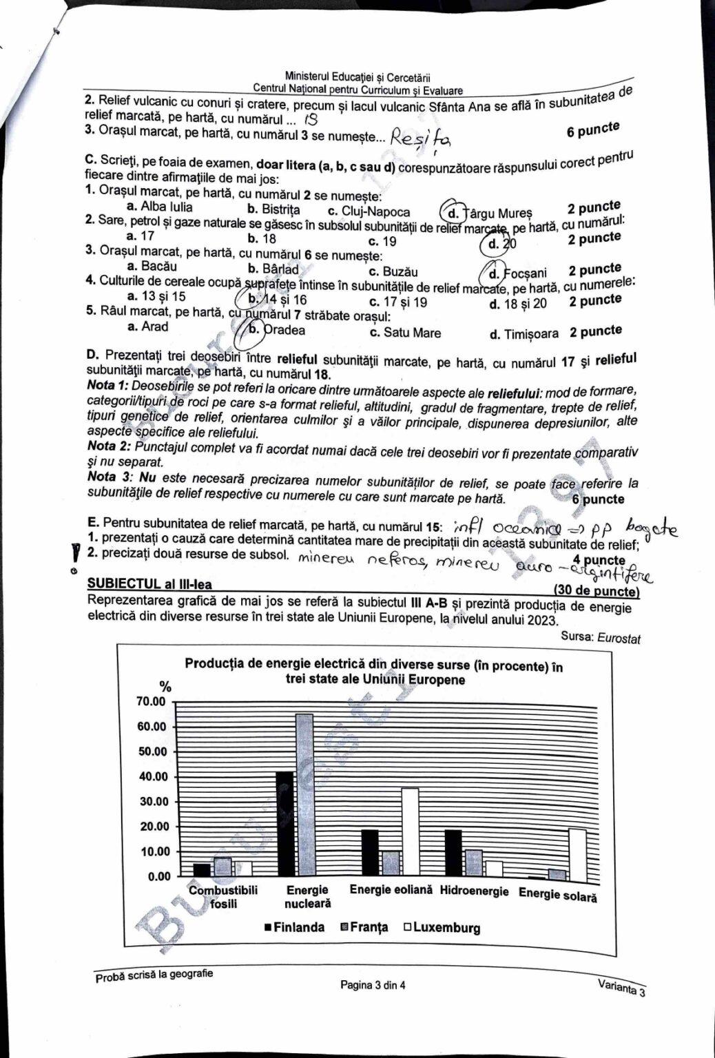 Subiectele la a treia probă de Bacalaureat - Geografie