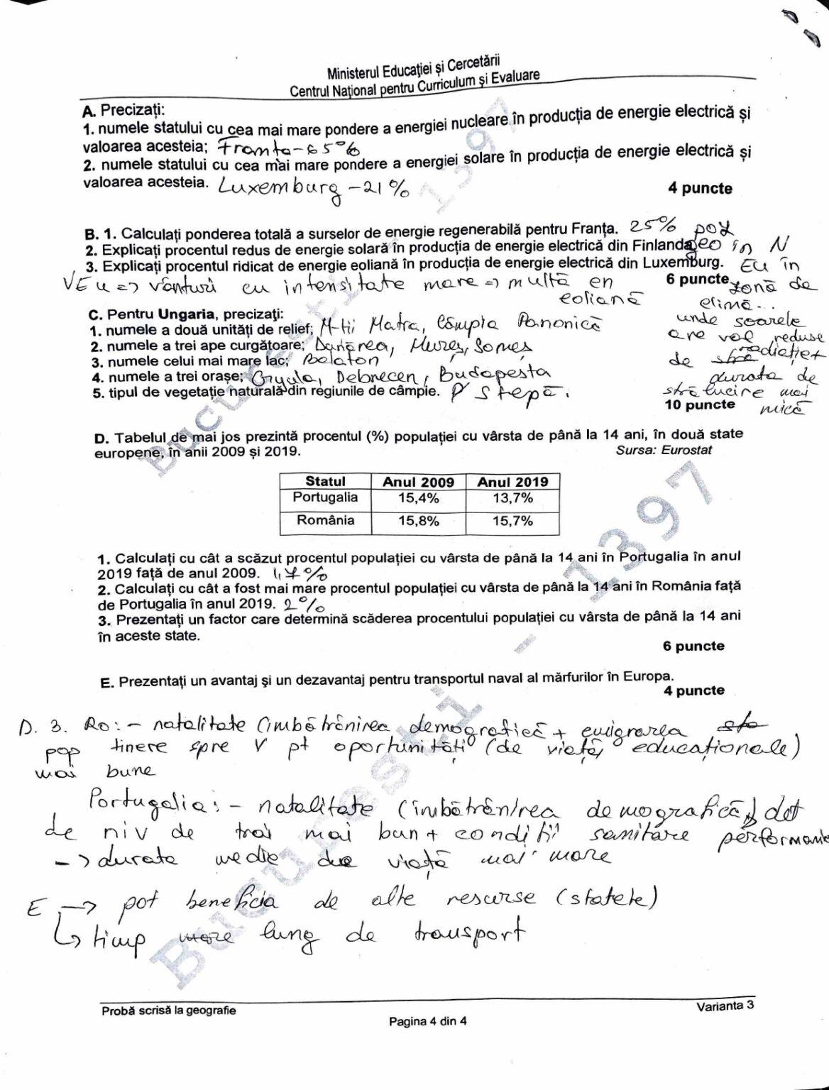 Subiectele la a treia probă de Bacalaureat - Geografie