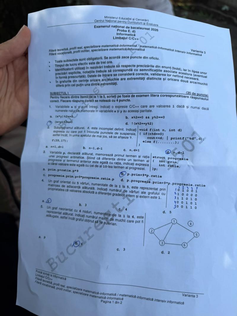 Subiectele la a treia probă de Bacalaureat - Informatică