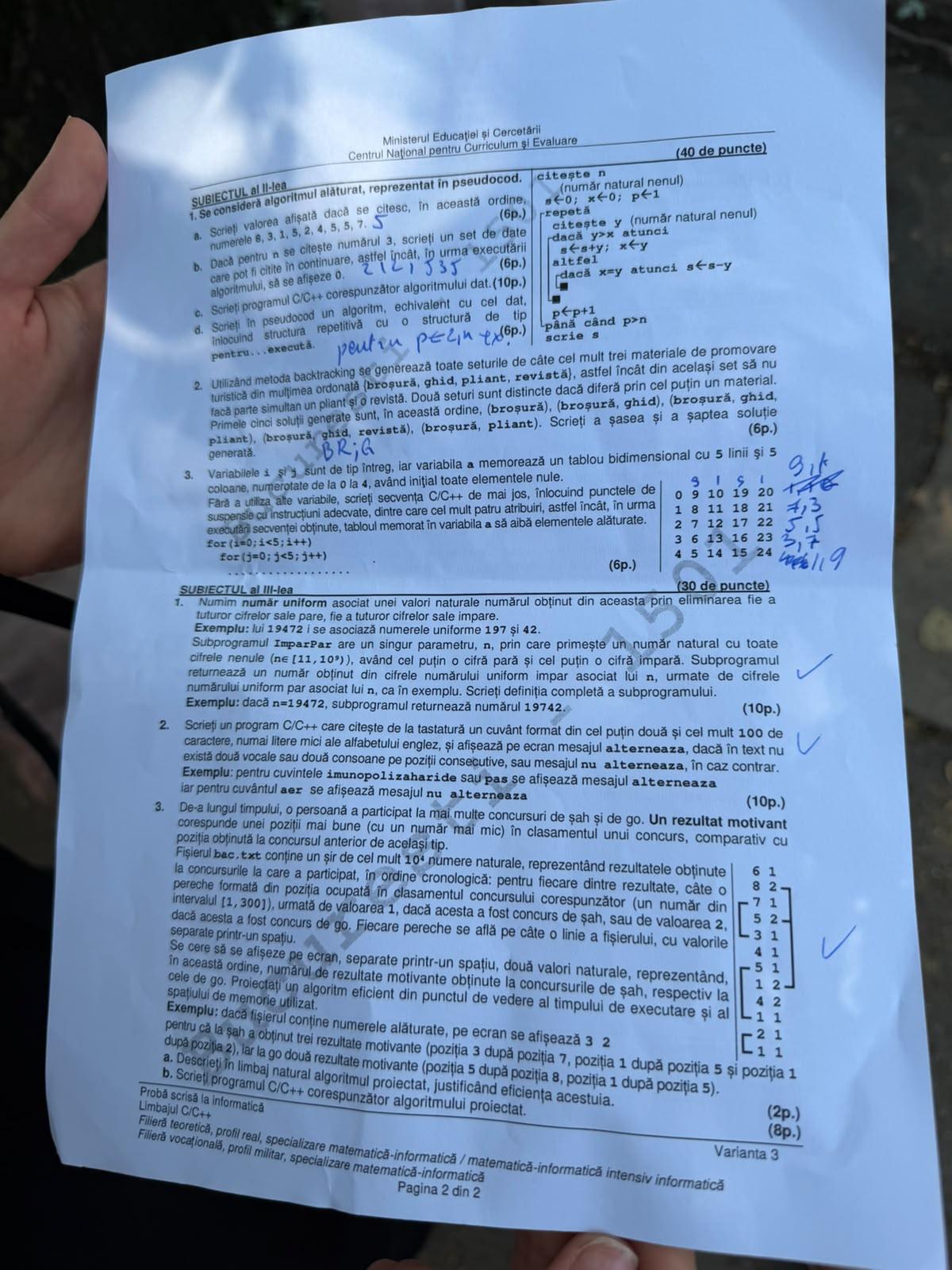 Subiectele la a treia probă de Bacalaureat - Informatică