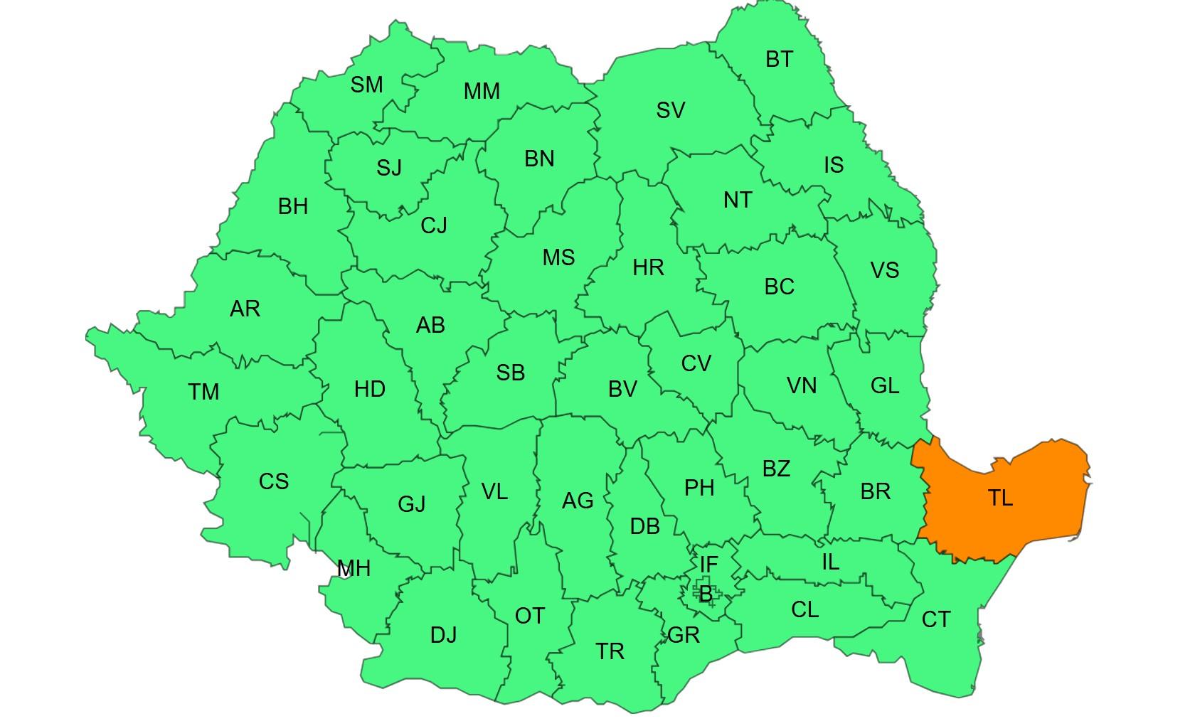 Cod Roșu de furtună în Tulcea. Sunt prognozate căderi masive de precipitaţii, de 90-110 l/mp