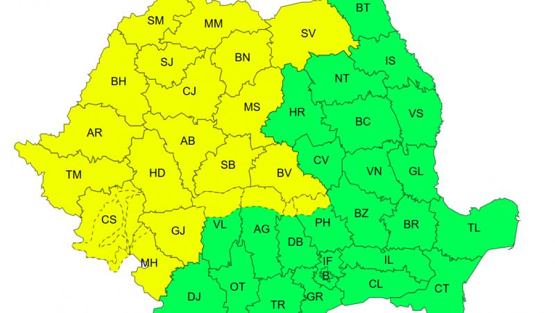 Cod galben de furtuni, vijelii şi ploi torenţiale în jumătate de ţară mâine. Prognoza pentru Bucureşti