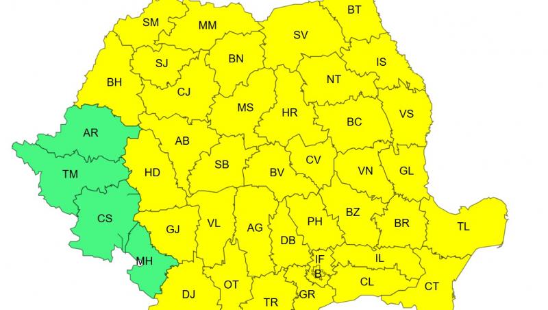 Nouă avertizare ANM: cod galben de vijelii în majoritatea ţării. 37 de judeţe afectate