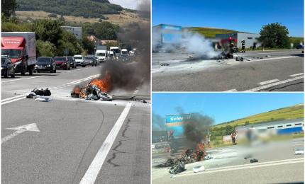 Un motociclist din Cluj a murit, după ce a luat foc în urma unui accident. Un TIR l-a izbit în plin