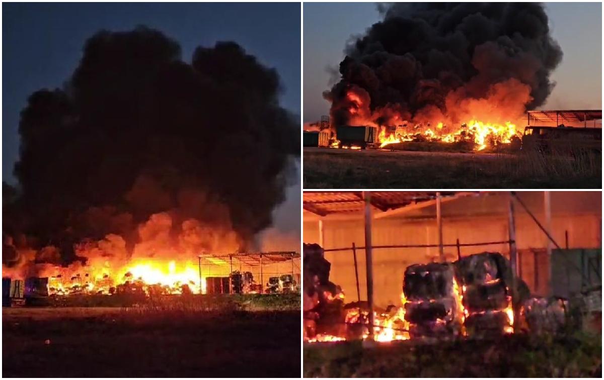 Incendiu uriaș la un depozit de uleiuri și mase plastice din Lumina. Fumul negru, vizibil de la zeci de metri