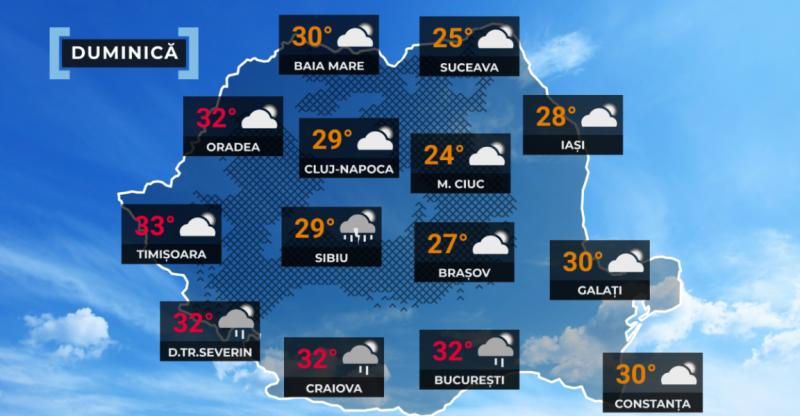 Vremea de mâine 9 august. Fenomene meteo la extremă: vijelii în sud şi la munte, caniculă în vest şi sud-est Vremea de mâine 9 august. Fenomene meteo la extremă: vijelii în sud şi la munte, caniculă în vest şi sud-est