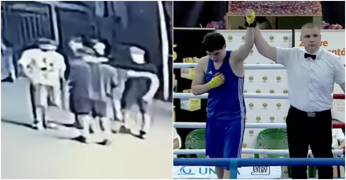 Momentul în care un tânăr de 25 de ani este snopit în bătaie, în Bacău, de un boxer de 17 ani