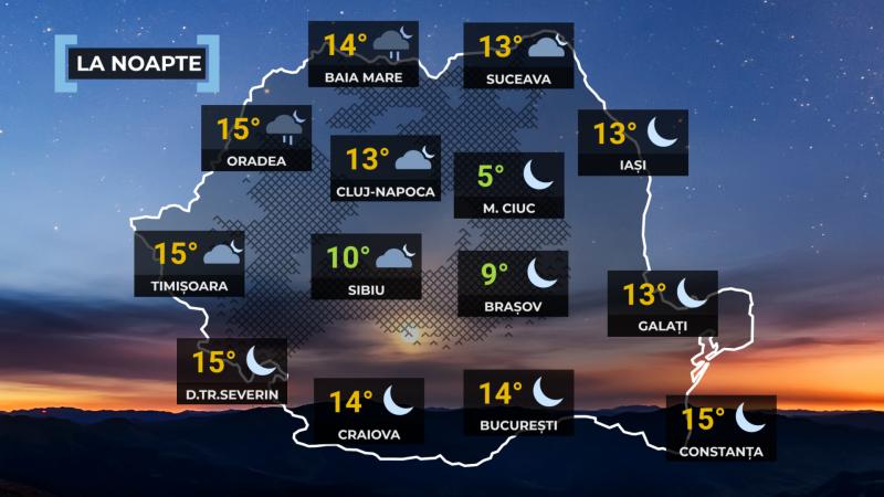 Vremea de mâine 18 septembrie. Vijelii cu descărcări electrice în mai multe zone. În sud, vara nu se dă dusă