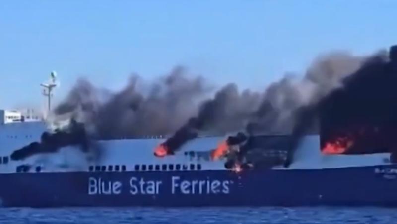 Feribot cuprins de flăcări în apropiere de Mykonos. Toate cele 29 de persoane de la bord au fost salvate