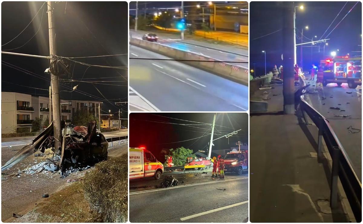 Momentul când un tânăr intră cu viteză într-un stâlp în Cluj. Nu a avut nicio şansă