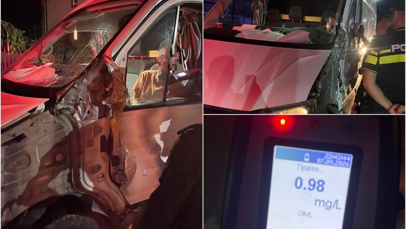 Un şofer de 50 de ani băut bine a intrat cu duba într-un stâlp de iluminat, apoi şi-a continuat drumul