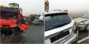 Imagini de groază în Brăila, şoferi striviţi la volan, într-un accident cu patru maşini şi 5 victime (video)