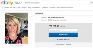 Un bărbat şi-a scos iubita la licitaţie pe eBay şi a primit o ofertă de 80.000 de euro: "Câţi proprietari a mai avut?"