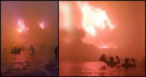 Noi imagini şocante cu plaja din Mati, cuprinsă de flăcări! În bezna nopţii, oamenii fug din calea focului ucigaş, aruncându-se în mare