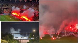 Haos pe Arena Naţională, la meciul Dinamo - CSA Steaua. Suporterii au aprins torţe: panourile publicitare, incendiate