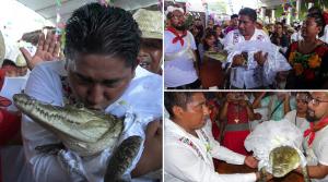 Un primar din Mexic a luat de nevastă un crocodil și îl alintă "fata mea prințesă". Imagini de la nuntă