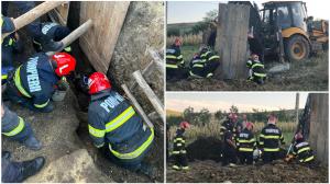 Bărbat salvat de pompieri în Vaslui, după ce a fost îngropat sub un mal de pământ