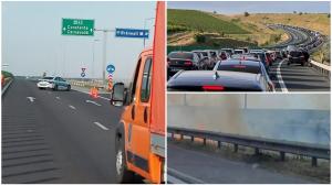 Circulație blocată pe ambele sensuri pe Autostrada Soarelui, din cauza unui incendiu de vegetație