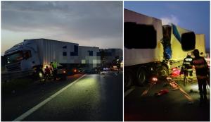 Dezastru pe autostrada A1, după ce două TIR-uri s-au ciocnit pe sensul Sibiu - Sebeș. Unul dintre șoferi a murit pe loc