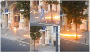 Un bărbat a aruncat cu benzină şi a incendiat una dintre intrările primăriei din Cluj-Napoca