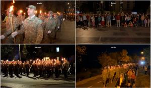 Paradă spectaculoasă de Ziua Armatei Române. Militari din mai multe colțuri ale țării au defilat pe străzi cu torțele aprinse