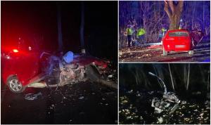 Tânăr mort într-un Seat zdrobit de un copac, în Prahova. Motorul mașinii a zburat la câțiva metri distanță
