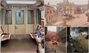 Ploile au făcut dezastru în Spania. Imagini desprinse din filme, surprinse la metroul din Madrid: oamenii privesc şocaţi cum vagoanele sunt inundate