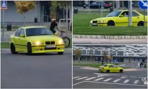 Șofer teribilist și inconștient, drifturi cu BMW-ul într-un sens giratoriu din Oradea. Tânărul a fost amendat și lăsat fără permis
