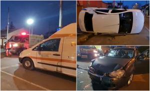 Accident violent cu 4 victime, într-o intersecţie din Constanţa. O maşină care făcea ridesharing şi avea client s-a răsturnat şi a lovit un stâlp electric