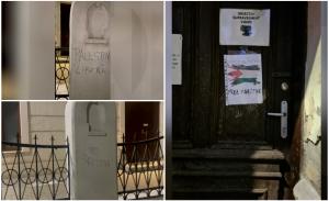 Femeie de 33 de ani, suspectată că ar fi vandalizat o sinagogă din Sighetu Marmaţiei. Clădirea, acoperită de mesaje de susţinere pentru Palestina