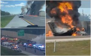 Avion prăbuşit pe o autostradă din Florida. Două persoane şi-au pierdut viaţa, după ce aeronava a strivit o maşină şi a izbucnit în flăcări