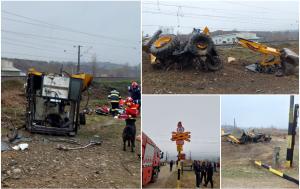 Buldoexcavator rupt în bucăţi, după ce a fost spulberat de tren la Căiuţi, în Bacău. Şoferul utilajului a murit