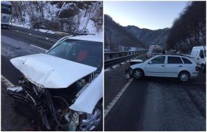 Un șofer de 36 ani a intrat pe contrasens și a lovit un cap de pod, pe DN7, în Sibiu. 2 fete și 2 bărbați au ajuns la spital