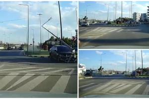 Accident bizar în Mamaia, surprins de o cameră de bord: Un şofer pierde controlul volanului şi distruge tot în cale