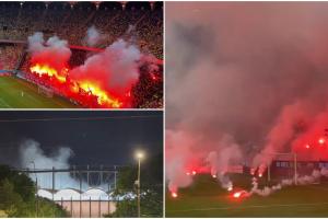 Haos pe Arena Naţională, la meciul Dinamo - CSA Steaua. Suporterii au aprins torţe: panourile publicitare, incendiate
