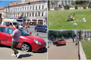 Femeie din Arad, aruncată la doi metri cu tot cu banca pe care stătea, după o şicanare în trafic. Un şofer a intrat pe trotuar şi a lovit-o în plin