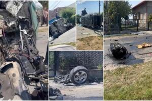 Un BMW s-a dezintegrat pe un drum din Maramureș, după un accident șocant. Motorul a zburat zeci de metri pe șosea