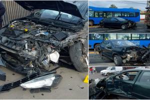 Bărbat, la spital după ce a provocat un accident cumplit, în Buzău. A acroşat o betonieră, un autobuz şi alte 2 maşini, după o manevră periculoasă