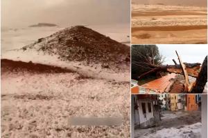 Fenomen meteo rar. În Arabia Saudită, deşertul a fost acoperit de grindină. În Europa, furia naturii s-a dezlănţuit în Italia şi Franţa