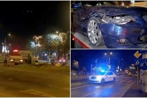 Un şofer a spulberat cu BMW-ul maşina Jandarmeriei, pe o stradă din Bucureşti. În autospecială se aflau patru militari, traficul a fost blocat