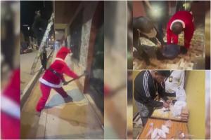 Momentul în care Moş Crăciun sparge o uşă şi arestează o bandă de traficanţi. Planul bine pus la punct de un poliţist peruan