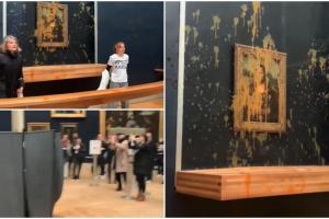 Momentul în care două femei aruncă supă pe celebra pictură Mona Lisa, la Muzeul Luvru
