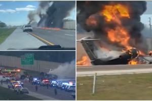 Avion prăbuşit pe o autostradă din Florida. Două persoane şi-au pierdut viaţa, după ce aeronava a strivit o maşină şi a izbucnit în flăcări