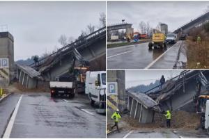 A început demolarea podului peste DN1, de la Câmpina. Trafic blocat total
