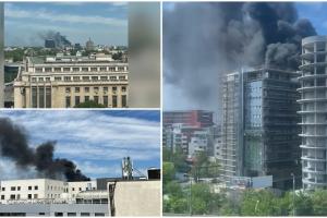 Incendiu puternic în nordul Capitalei. O clădire aflată în construcţie, cuprinsă de flăcări. 20 de persoane, evacuate