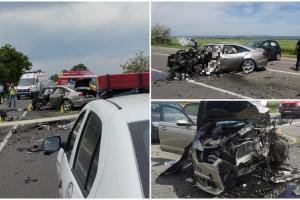Accident cu șase răniți pe E85, în județul Vrancea. Trei mașini s-au izbit puternic