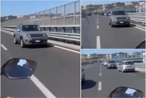 Maşină cu români, în marşarier pe o autostradă din Italia. S-ar fi întors din drum pentru a ajunge la o benzinărie din spatele lor