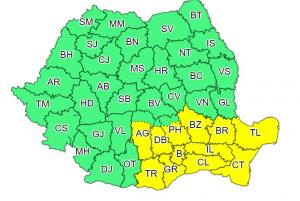 11 județe și București, sub avertizare cod galben de vreme severă. ANM anunță vijelii puternice până miercuri seară
