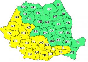 18 județe intră de la ora 15.00 sub avertizare cod galben de ploi torențiale, grindină și vijelii. ANM anunță patru zile de caniculă, inclusiv în București